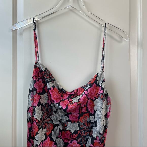 Cinq a Sept Black Floral 100% Silk Mini Slip Dress w/ Side Tie - Picture 6 of 16